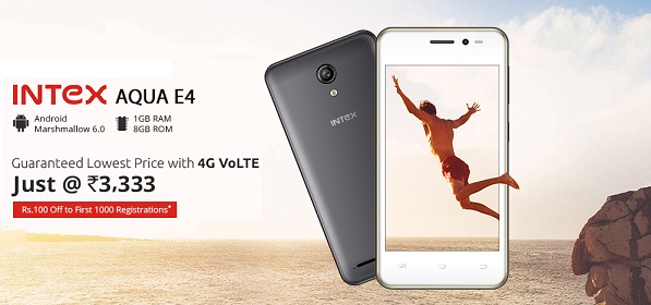 India Desire : Buy Intex Aqua E4 4G VoLTE Mobile @ Rs 3333 From Shopclues [Flash Sale Live]